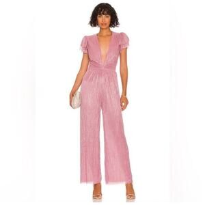 Sabina Musayev Donni Metallic Jumpsuit Size Large Antique Rose Pink Wide Leg NWT